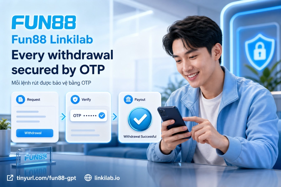 OTP bảo mật lệnh rút tiền Fun88 ứng dụng di động xác thực